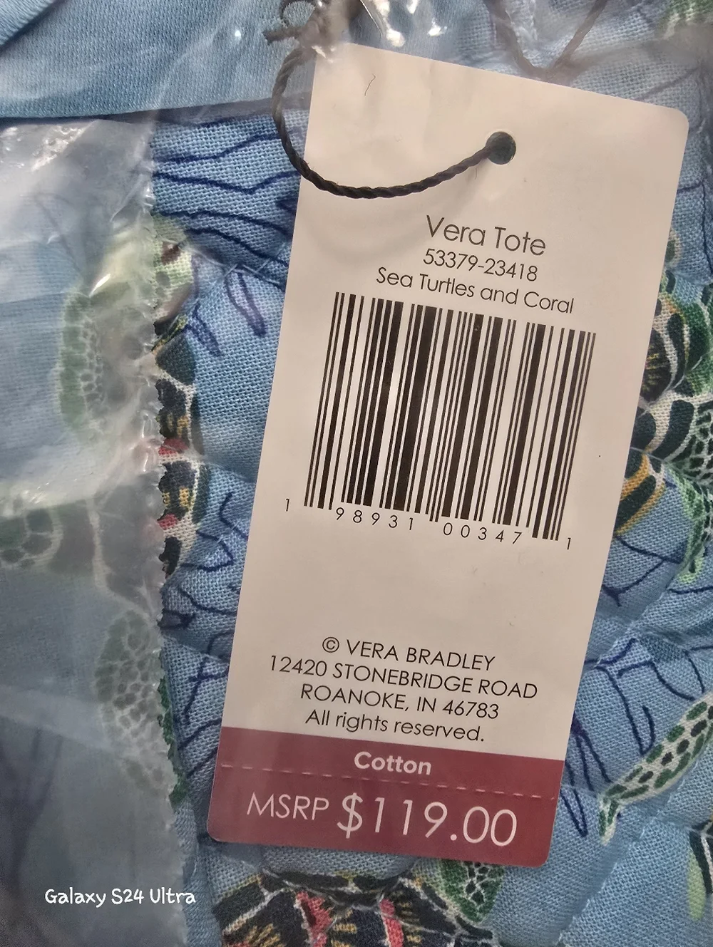 Vera Bradley Vera Tote Sea Turtles NWT - Picture 13 of 15